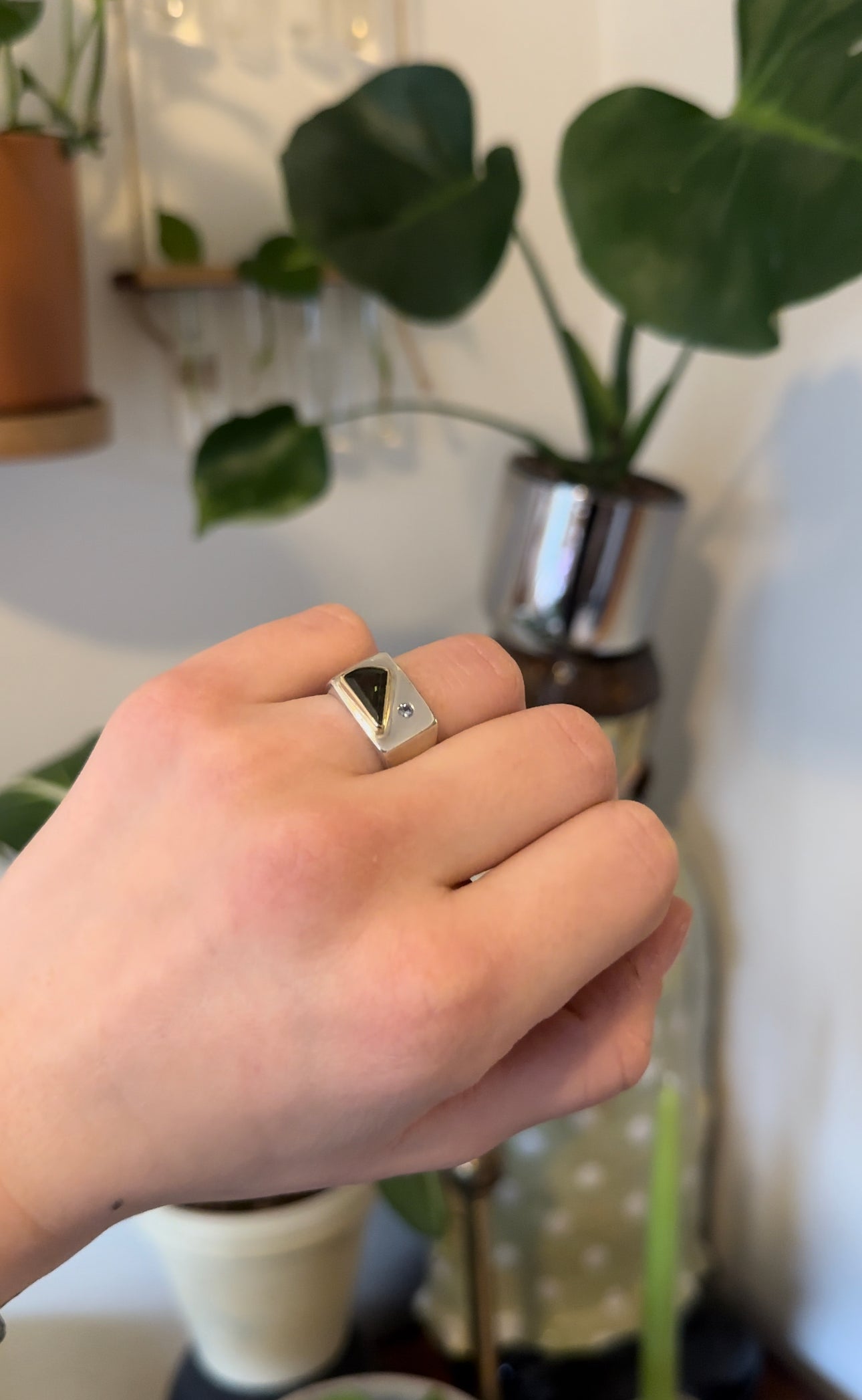 Tourmeline & Saphire Signet Ring, Size 7