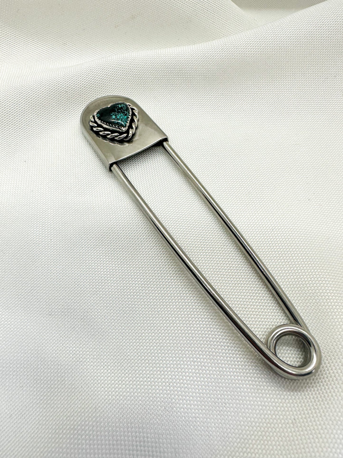 Turquoise Heart Safety Pin