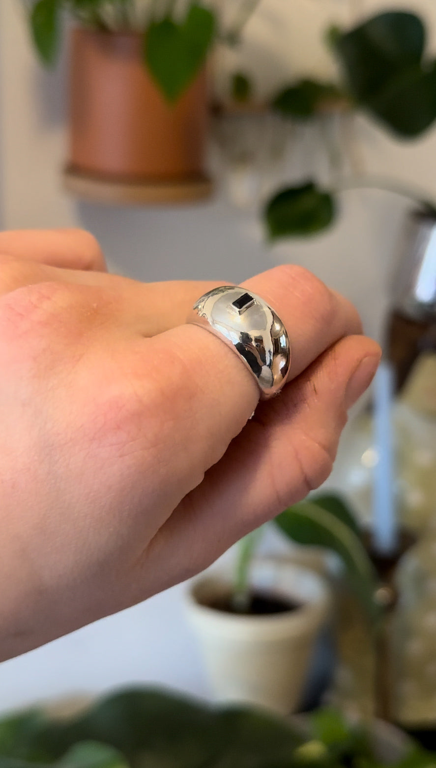 Black Spinnel Dome Ring, Size 9